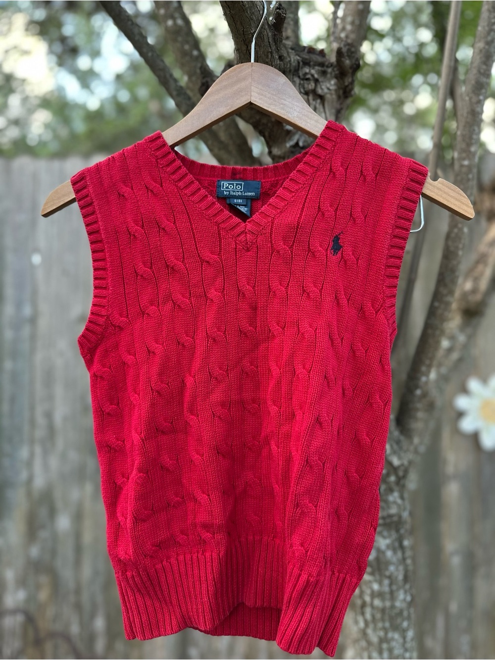 Vintage Boys Polo by Ralph Lauren Red Cable Knit V‑Neck Sweater Vest